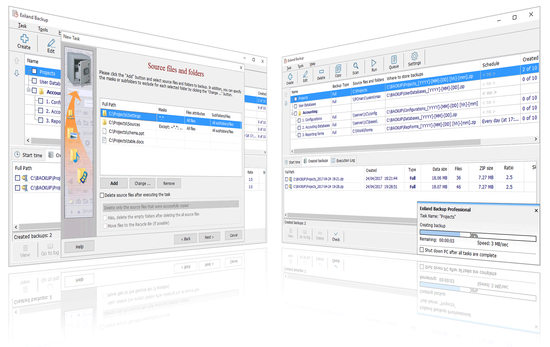 Figure - Main window of Exiland Backup utility. Exiland Backup software