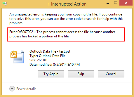 The process can not access the file (it is being used by another process)