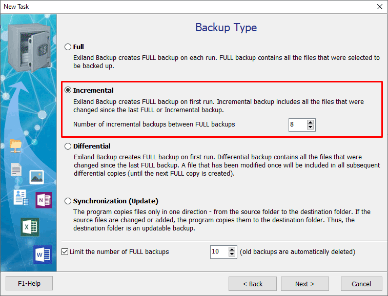 Incremental backup type